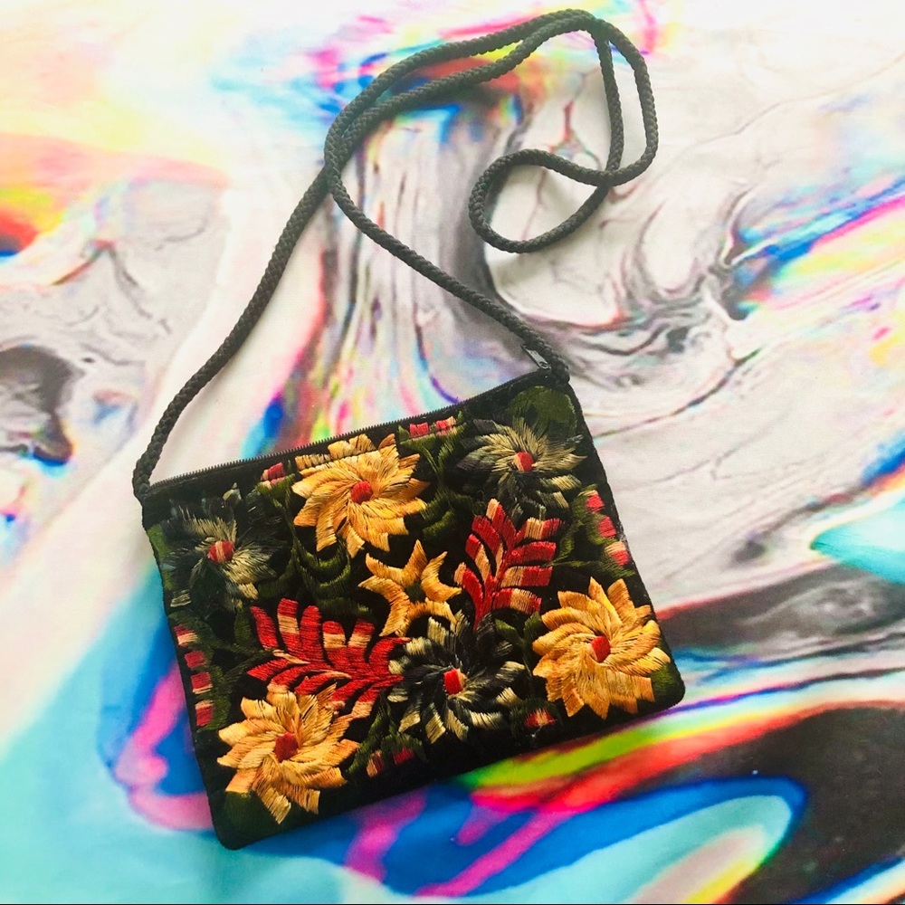 Vintage Velvet Embroidered Crossbody Purse Boho